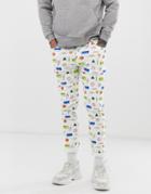 Asos Design Skinny Jeans In White With All Over Print - White