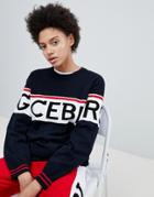 Iceberg Oversized Logo Color Block Sweater - Navy