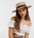 South Beach Exclusive Straw Boater Hat With Black Ribbon And Size Adjuster-neutral