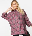 Asos Design Maternity Long Sleeve Boyfriend Shirt In Dark Red And Navy Check-multi