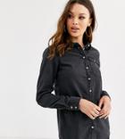 Asos Design Tall Denim Shirt With Pocket In Washed Black