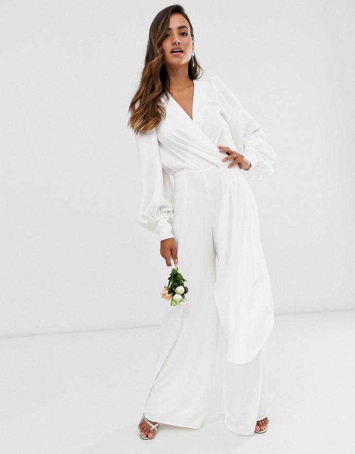 Asos Edition Wrap Drape Side Wedding Jumpsuit - White