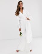Asos Edition Wrap Drape Side Wedding Jumpsuit - White