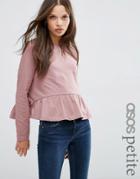 Asos Petite Top In Swing Shape With Dropped Ruffle Hem - Beige
