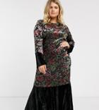 Verona Curve High Neck Maxi Dress With Fluted Sleeve In Velvet Burnout