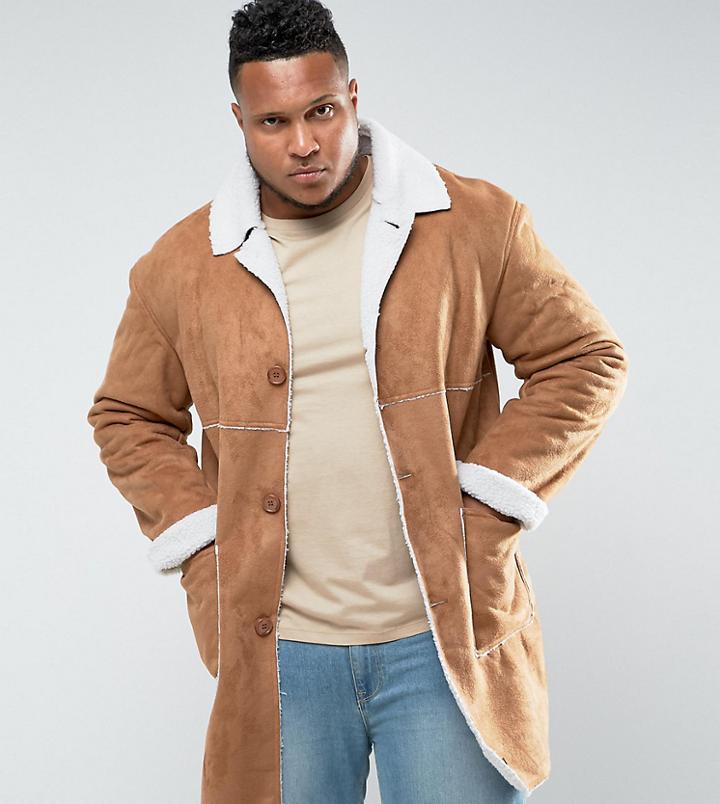 Sixth June Plus Faux Shearling Jacket In Tan - Tan