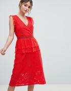 Liquorish Lace Midi Dress-red