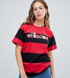 Ellesse Relaxed T-shirt With Front Logo In Contrast Stripe - Red