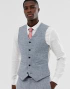 Asos Design Slim Suit Vest In 100% Wool Harris Tweed In Gray - Gray