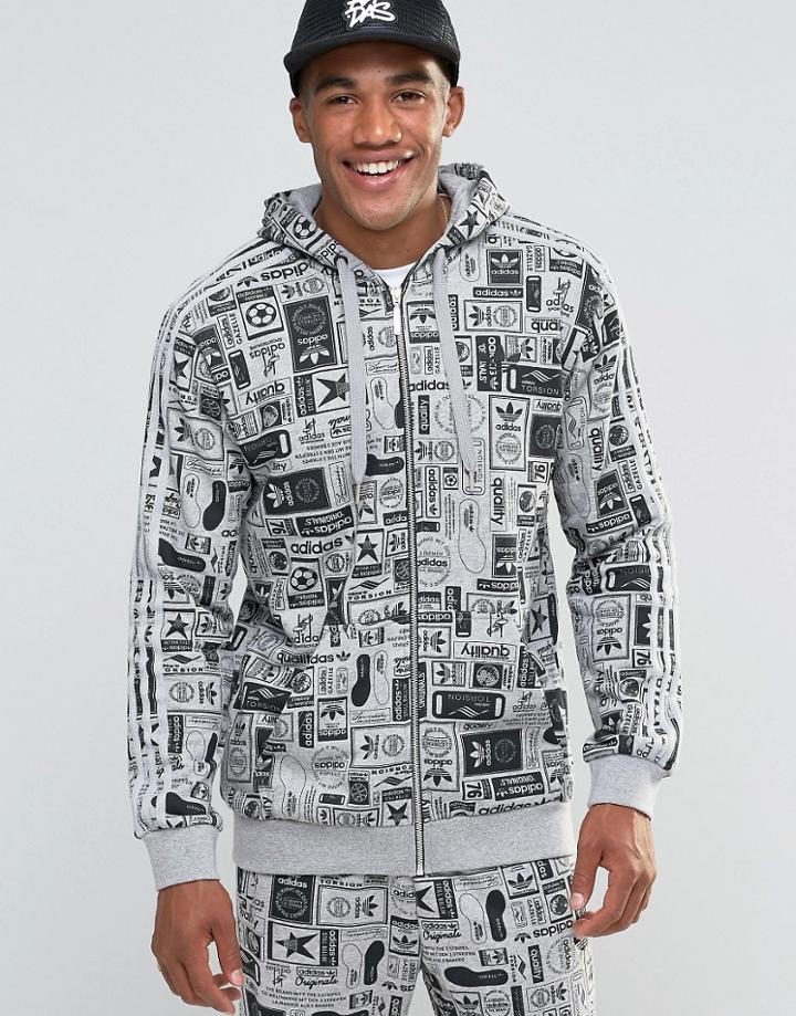 Adidas Originals Graphic Logo Zip Hoodie In Gray Az1100 - Gray