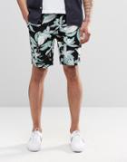 Asos Slim 5 Pocket Shorts In Mid Length With Floral Print - Black