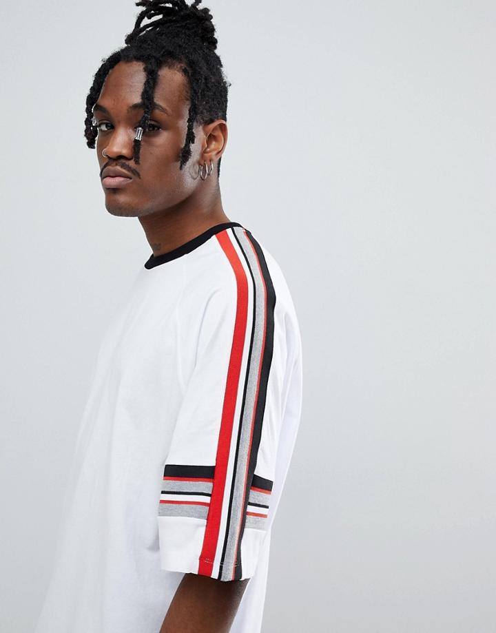 Asos Oversized T-shirt With Half Sleeve And Contrast Taping In White - White