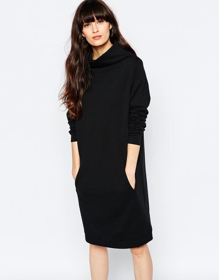 Selected Gamma High Neck Sweat Dress - Black