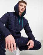 Champion All Over Logo Print Sweatshirt In Navy