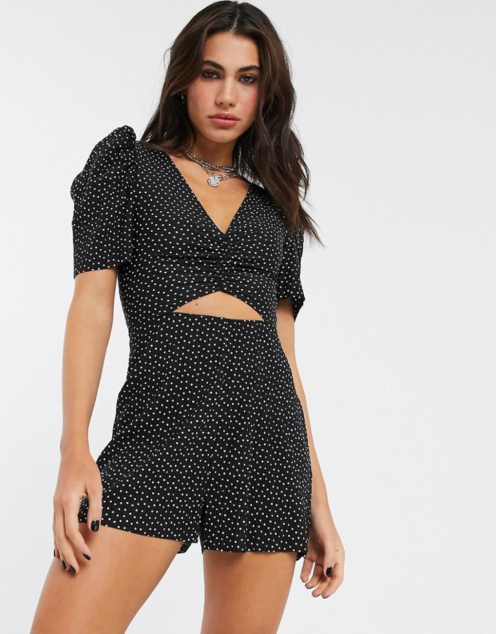 Bershka Polka Dot Romper In Black