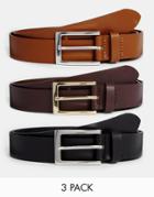 Asos Smart Leather Belt 3 Pack Save 22% - Multi