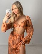 Asos Design Knot Flutter Sleeve Beach Top Set In Scatter Spot Print-multi
