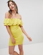 Missguided Strappy Bardot Dress - Yellow