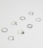 Asos Design Curve Exclusive Pack Of 8 Rings With Faux Moonstone And Engraved Details In Silver - Silver