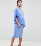 Asos Design Maternity Nursing One Shoulder Double Layer Dress-blue