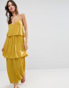 Asos Tiered Maxi Dress In Crinkle Fabric - Yellow