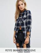 Noisy May Petite Slim Fit Check Shirt - Navy
