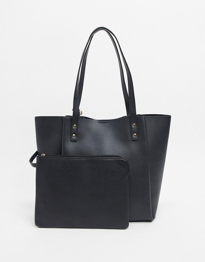 Asos Design Bonded Shopper Bag With Removable Tablet Case-black