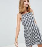 Asos Petite Linen High Neck Tab Side Mini Dress In Gingham - Multi