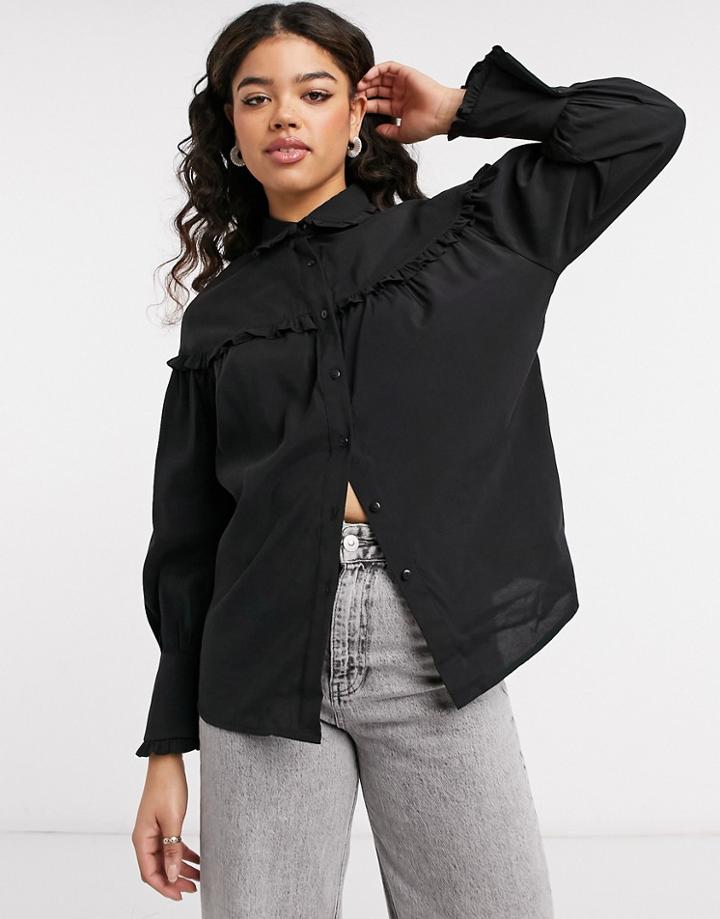 Object Shirt With Ruffle Detail In Black