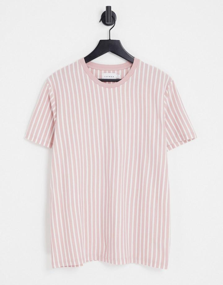Topman Classic Fit Stripe T-shirt In Pink And White-multi