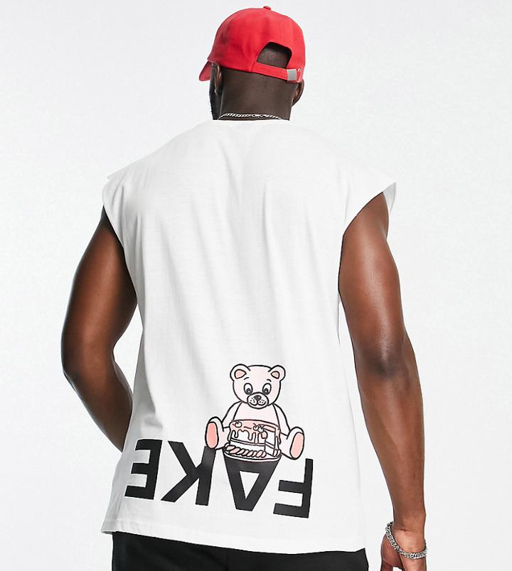 New Love Club Tall Fake Back Print Oversized Sleeveless T-shirt In White