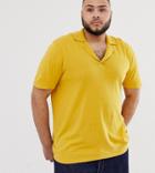 Asos Design Plus Knitted Revere Polo In Mustard - Yellow