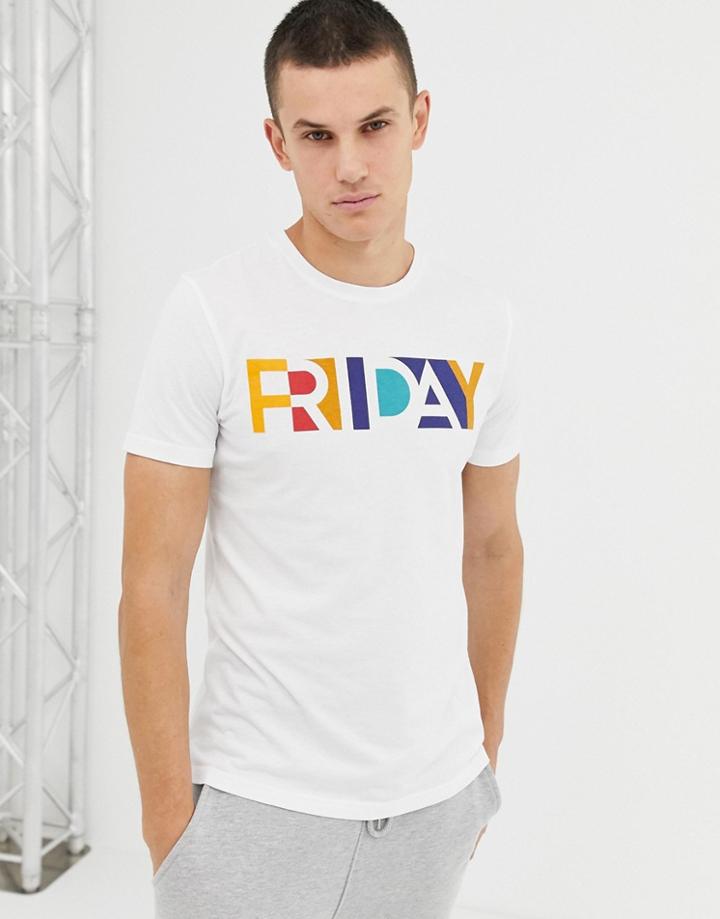 Celio Friday Print T-shirt In White - White