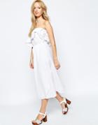 Asos Frill Bandeau Midi Dress - White
