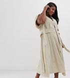 Asos Design Curve Plunge Neck Modern Maxi Dress With Cape Sleeves In Texture - Beige