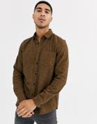 Asos Design Regular Fit Flannel Marl Shirt In Brown