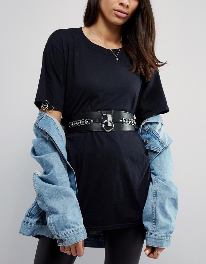 Asos Ring Front Detail Wide Waist Belt - Black