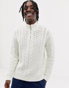 Asos Design Heavyweight Cable Knit Half Zip Sweater In Ecru-cream