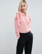 Asos Blouse With Tie Cold Shoulder - Pink