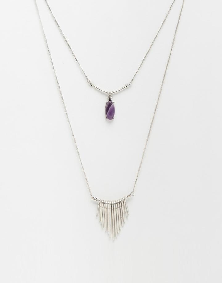 Limited Edition Multirow Bar & Stone Necklace - Purple