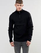 Bellfield Zip Neck Front Pocket Knitted Sweater - Black