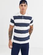 Asos Design Wide Stripe Polo In Navy And White