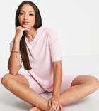 Asos Design Tall Exclusive Lounge Super Soft Rib Oversized Tee & Legging Short Set In Pink