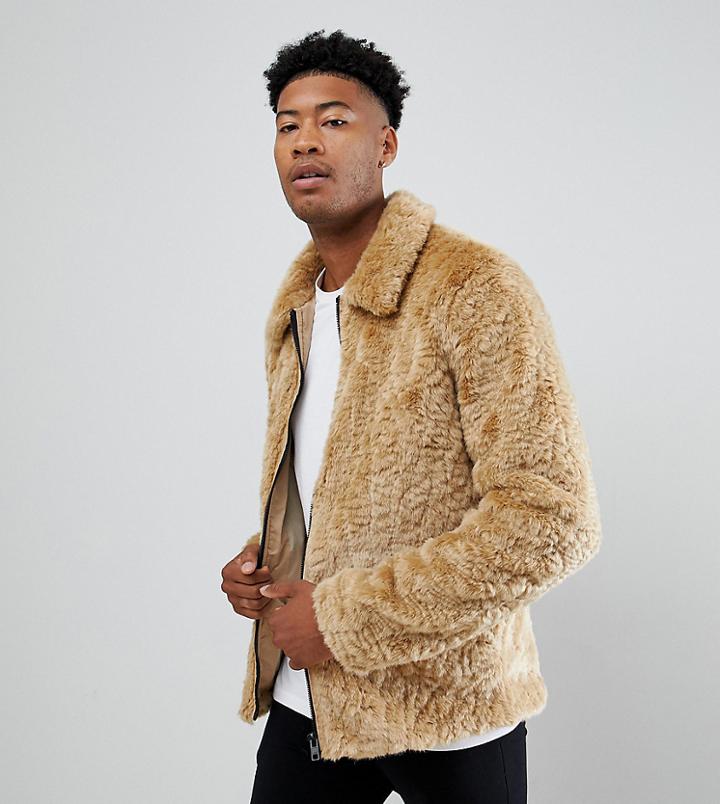 Asos Design Tall Faux Fur Western Jacket In Brown - Brown