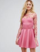 City Goddess Lace Skater Dress - Pink