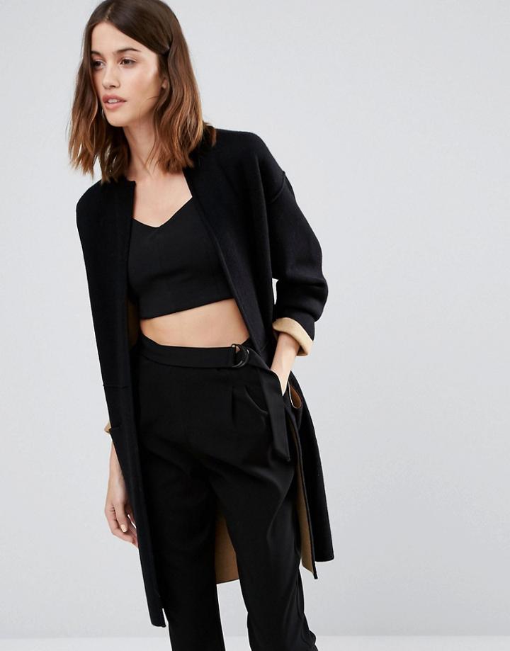 Warehouse Double Faced Cardi Coat - Black