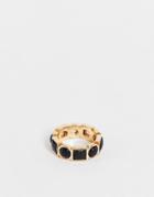 Asos Design Band Ring With Black Stones In Gold Tone
