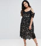 New Look Curve Cutwork Lace Cold Shoulder Midi Dress - Black