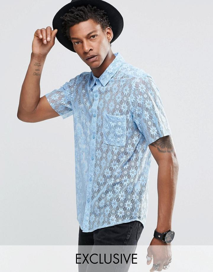Reclaimed Vintage Lace Shirt With Raw Cut Sleeves - Blue