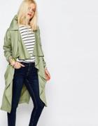 Asos Waterfall Trench In Soft Tencel - Olive